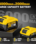 Heavy Hitting 20V Brushless Impact Wrench And Smooth 3/8 Inch Ratchet Combo Kit Delivers Pro Level Torque For Auto Repair And Garage Work With Killer Speed And Zero Hassle - 6000mAh large capacity battery in yellow, designed for high cycle life.