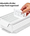 Produce Saver Bin With Adjustable Divider For Fresh Produce Storage In Fridge Medium White BPA Free Organizer detail view