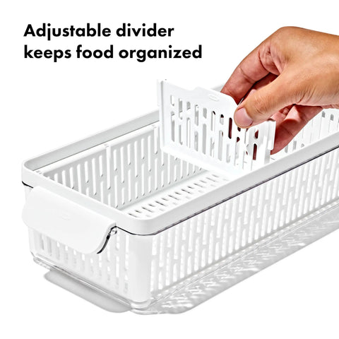 Produce Saver Bin With Adjustable Divider For Fresh Produce Storage In Fridge Medium White BPA Free Organizer detail view
