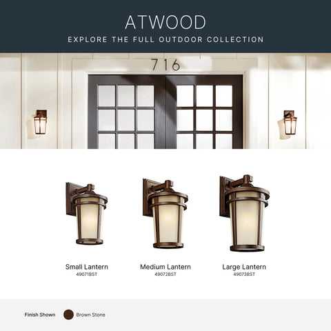 Atwood 11 Inch Outdoor Wall Light In Brown Stone Finish With Light Umber Mist Glass 1 Light Exterior Wall Sconce