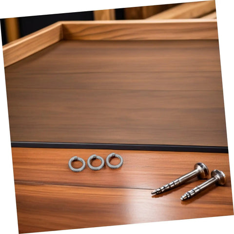 Premium Industrial Heavy Duty Split Lock Washers M10 Bright Silver Stainless Steel 100 Pack with screws on wooden surface.