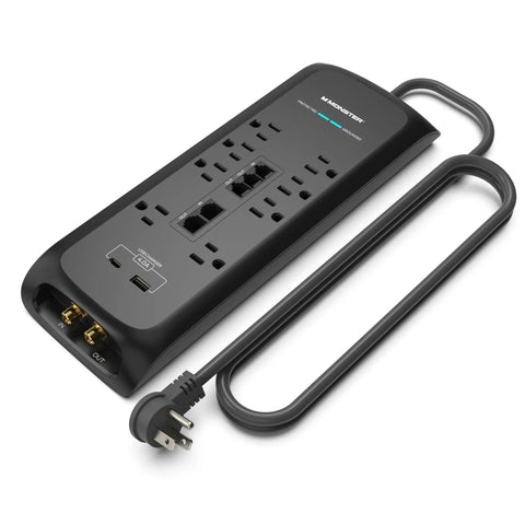 Power Surge Protector With 4050 Joules Rating 8 Outlets USB A And USB C 2 Coax Ports 5 Ethernet Ports Fireproof MOV Dual Mode 6ft Cord