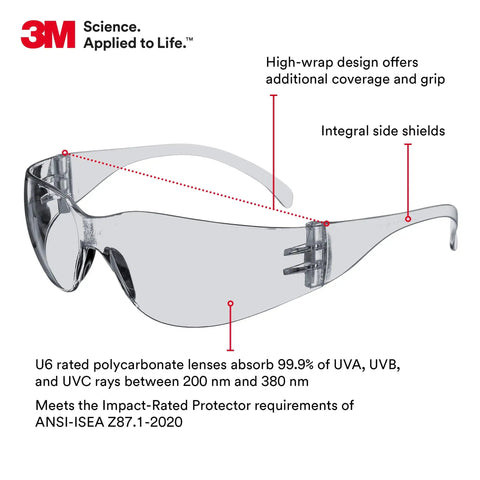 Virtua Lightweight Safety Glasses For Everyday Use Unisex Wraparound Eyewear With ANSI Z87 Protection Clear Lens