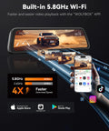 12 Inch 4K Front Dash Cam With 1080P Rear, Smart Mirror Backup System, showing WiFi speed on smartphone app interface