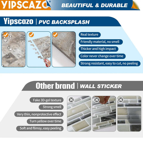 Peel And Stick Stone And Metal Tile Backsplash 12x12 In Perisa For Kitchen Bathroom Laundry Camper And Fireplace With Durable Adhesive And Realistic Texture comparison with other brands highlighting texture and durability differences.