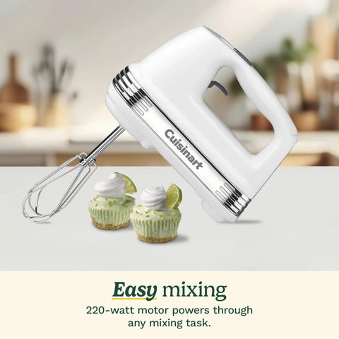 Powerful 220W 5-Speed Hand Mixer with extra-long dishwasher-safe beaters, 60-inch swivel cord, easy one-touch speed control, HM-50 White