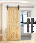 6 Foot Sliding Barn Door Hardware Kit With Floor Guide And Spring Damping Stopper, Ultra Quiet And Smooth Operation, Black Finish