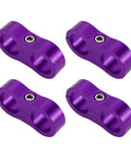 Premium AN10 Hose Separator Clamp Set Purple Anodized Aluminum dual tube line organizers, four clamps on white background.