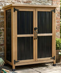 Tough As Nails Built To Last Outdoor Storage Cabinet Waterproof Weatherproof Wood And Metal Shed with lockable doors on patio