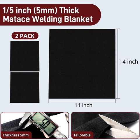 2 Pack 11x14 Inch Welding Blanket, 5mm Thick Fireproof Carbon Felt Heat Shield For Soldering, Fire Pit, Grill And Welding Supplies