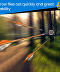 Arrows flying towards target in forest using 12 Pack Archery Field Points With Screw In Inserts, enhancing stability and speed.