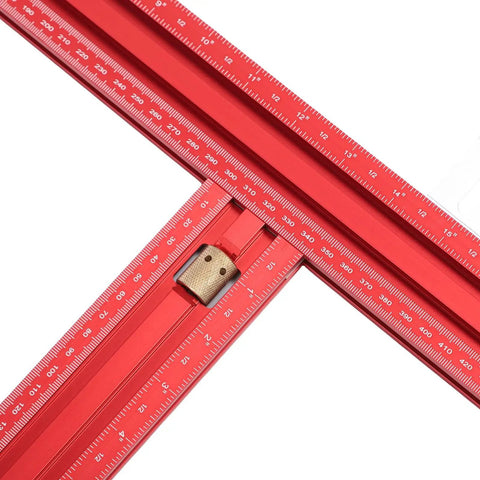 Heavy Duty Adjustable 800Mm Aluminum Router Guide Rail Bracket With Dual Scale Markings showing red adjustable measuring tracks.