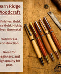 Image of a Twenty Pack Slimline Pen Kit For DIY Lathe Turning, showcasing 7mm wood turning twist pens in five finishes with brass hardware.