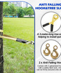 Zipline Tensioning Kit With Cable Winch And Grip, Heavy Duty Steel Wire Puller With Two Hooks attached to tree sling outdoors