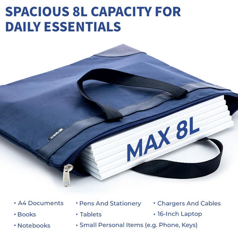 Go Anywhere Heavy Duty Large Zipper Pouch With Handle Fits A4 Paper And 16 Inch Laptop, Waterproof Oxford File Bag, Spacious Organizer For Office Travel And Daily Grind In Blue with large capacity for essentials.
