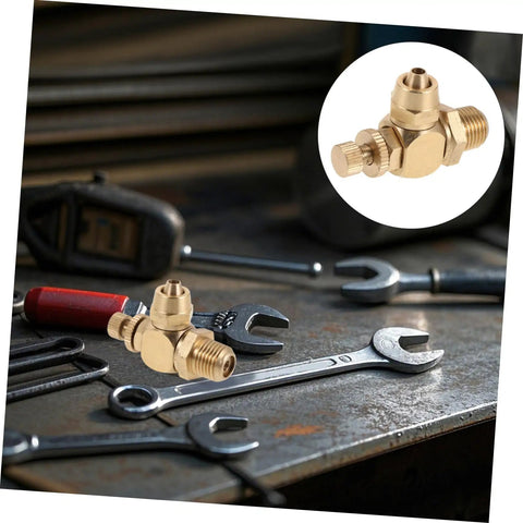 Air Regulator Valve For Precise Flow Control Up To 8mm Push In Tube Fitting Brass With One Quarter Inch Npt Male Thread Ideal For Automotive Door Pump And Pneumatic Systems, brass valve on wrench
