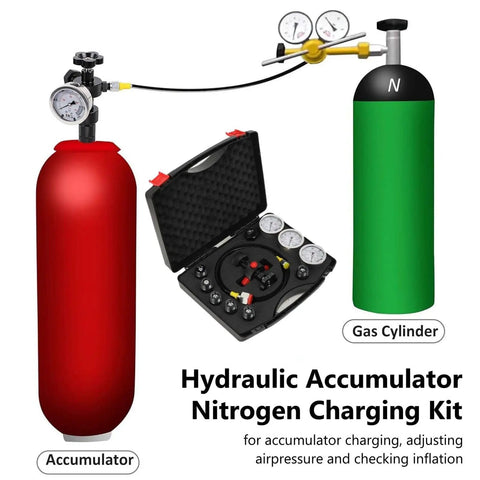 7 In 1 Hydraulic Nitrogen Pressure Test Kit With 3 Gauges, 7 Couplings And 1 Gas Hose For Excavators, High-Pressure Nitrogen Accumulator Charging Set, Built Like A Tank From 304 Stainless Steel, Easy To Use, Safe And Reliable