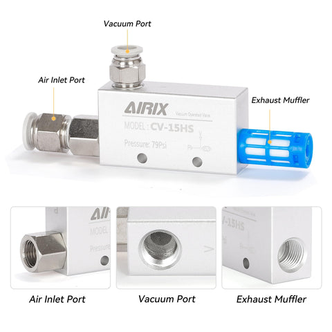 Compact Vacuum Generator For Automation With High Efficiency Pneumatic Ejector, Bonus Silencer Filter And One Quarter Inch G Fittings