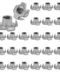 Top Shelf Four Pronged Tee Nuts Forged From Heavy Duty 304 Stainless Steel Matching 3 8 16 Thread Size Plus 7 16 Inch Barrel Depth Dead Simple Setup On Wood Furniture Cabinetry And Rigging Pro Grade 25 Pack displayed in a neat arrangement.