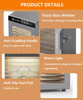 Big Batch Electric Food Dehydrator With 16 Trays Sick Beef Jerky Dryer For Fruits Veggies Herbs And Meats 1350 Watt showing glass window, anti-scalding handle, warm light, and anti-slip foot pad.