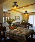 Farmhouse Flush Mount Ceiling Light Fixture With Industrial Metal Black Cage Rustic Style Close To Ceiling Lighting in dining room