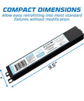 Ten Pack Replacement For ICN 4P32 SC 3 And 4 Lamp T8 Fluorescent Electronic Ballast 120 To 277 Volt compact dimensions shown