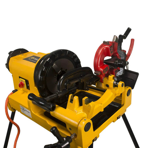Steel Dragon Tools 300 Compact Pipe Threader Machine With Self Opening Die Head And Two Dies for threading 1/8 to 2 inch pipes.