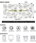 Black And White Vintage Floral Wallpaper Peel And Stick Roll 17.7 Inch Wide By 236 Inch Long For Walls Cabinets Bedroom Living Room Matte Vinyl Self Adhesive Peony Flower Decor pattern repeat and application features