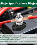 M10 Single Stud Battery Junction Block 12V Bus Bar Beefy High Current 250A DC Power Distribution Block For Automotive Marine And Off Road Battery Ground Terminal, 10mm stud on battery with red cable