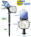 Diagram of 4 Pack 30 LED Solar Spot Lights Outdoor With Adjustable Panels IP67 Waterproof showcasing dimensions and features.
