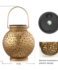 Outdoor Solar Lanterns 2 Pack Waterproof Hanging LED Lights With Metal Star Moon Sun Pattern shown with size dimensions