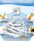 Leak-Proof Marine Hydraulic Steering Bleed Kit with brass fittings and gasket, showing bleed tube, stainless steel clamp, fill tube