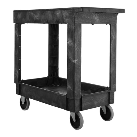 Heavy Duty Workhorse 2 Shelf Service Cart On Wheels With 300 Pound Capacity Black Lipped Shelves And Handy Handle Built From High Density Foam That Will Not Rust Or Chip Ideal For School Restaurant Warehouse And Manufacturing