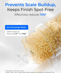 Ion exchange resin pouring from container, part of Hard Water Filter For Hose Car Wash And Window Cleaning Water Deionizer For Cars Boats And More Softens Water Keeps Scale At Bay And Delivers A Spot Free Finish 4 Pack With 2 Hose Protectors.