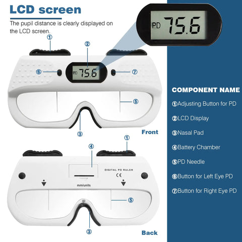 PD Meter Pupil Distance Ruler Pupilometer With Memory Function For Easy At Home Eye Checks And Glasses Fit No Brainer PD Readings CE Certified Optical Tool LCD display