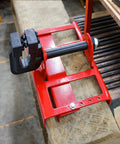 Heavy Duty Chain Saw Rail Positioner Attachment For Portable Mills And Timber Bucking Projects Featuring Built Tough Steel Construction and straight alignment on wood.