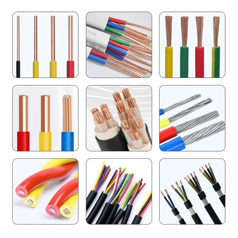 Various copper and aluminum cables showing different colors and sizes for Heavy Duty Drill Powered Copper Wire Stripper Portable Hand Crank Peeler Tool.