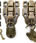 Antique Cabinet Duckbilled Toggle Latch And Heart Shaped Padlock Kit With 2 Toggle Latches And 2 Locks Includes Matching Screws Bronze Finish