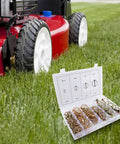 Dowel Pin Set With 50 Pieces And Four Sizes Heavy Duty Safety Spring Pins With Locking Rings shown with lawn mower