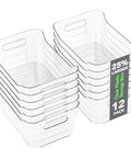 Clear Plastic Storage Bins Set, 12 Pack For Pantry, Kitchen, Office And Fridge Organization, BPA Free And Shatter Resistant.