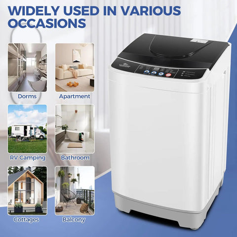 Compact Portable Washing Machine 20 Lbs Turbo Wash System in various settings like dorms and apartments.