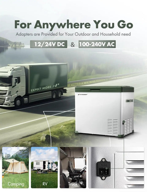 Hella Spacious 47 Qt Portable Car Refrigerator With Tough 12 Volt Cooling that stays frosty for camping and RV use.