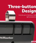 3-Button Garage Door And Gate Remote With Visor Clip, Multi-Opener Control For Up To 3 Openers, Security Plus 2 Point 0 Secure Coding