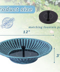 12.3 Inch Solar Fountain Bird Bath For Outdoors Metal Bird Bath Fountain For Garden And Patio Decor Blue, 12" diameter, 3" deep