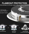 Flameout protection details on Two Burner Portable Gas Stove On The Go with Stainless Steel Build for RVs, Automatic Gas Cut-off.