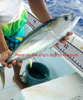 Person measuring fish on boat using 40 Inch EVA Foam Fish Ruler With Self Adhesive Backing For Boats And Kayaks, Big Readable Numbers, Quick Visual Fish Length Estimator For Fishing, Coolers, Yachts, Boating Accessories, Lightweight Waterproof.