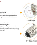 E10 Screw Base Miniature Bulbs Warm Yellow Glow 1.5V 2.5V 3.8V 6V Pilot Indicator Lamps showing glass dome and metal base.
