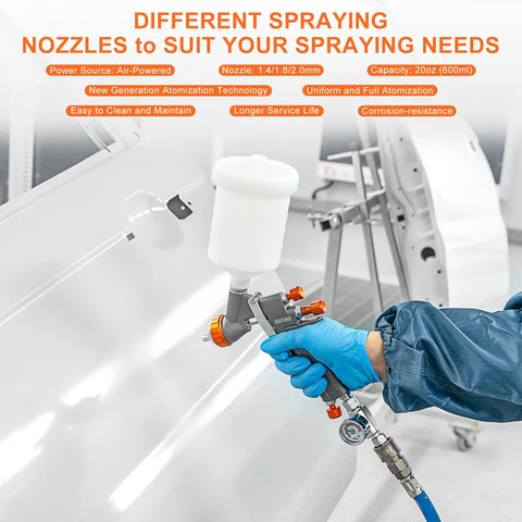Kickstart Your Garage Refresh With This Top Shelf HVLP Spray Paint Gun Kit with 1.4mm tip in hand, showcasing spray operation.