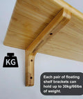 Set Of Eight Premium Wooden L Brackets For Floating Shelves With Mounting Screws, showing detail of strong bamboo bracket with weight capacity.