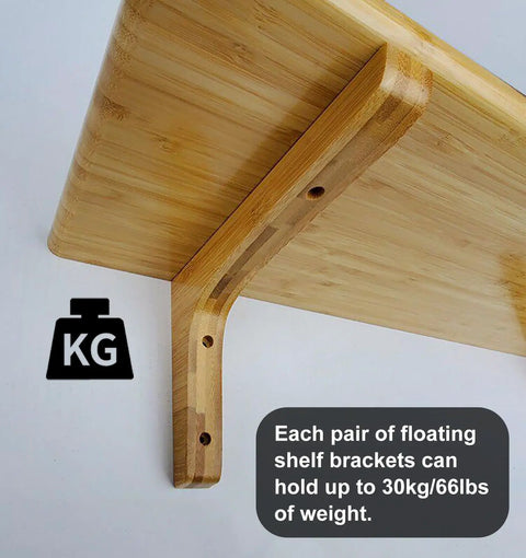 Upgrade Your Space Straight Up With Six Piece Farmhouse Solid Wood Floating Shelf Brackets Wall Mount with support details.